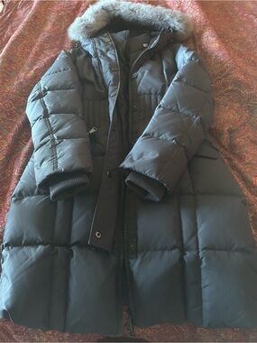 Pajar - like new Long Puffer Coat with Faux Fur Hood - Slate Gray